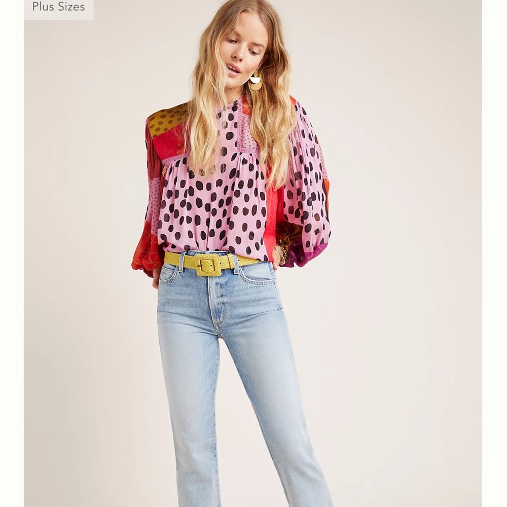 Bl-nk Miranda Peasant Blouse Rosy Bloom Petite Extra Small printed long sleeve